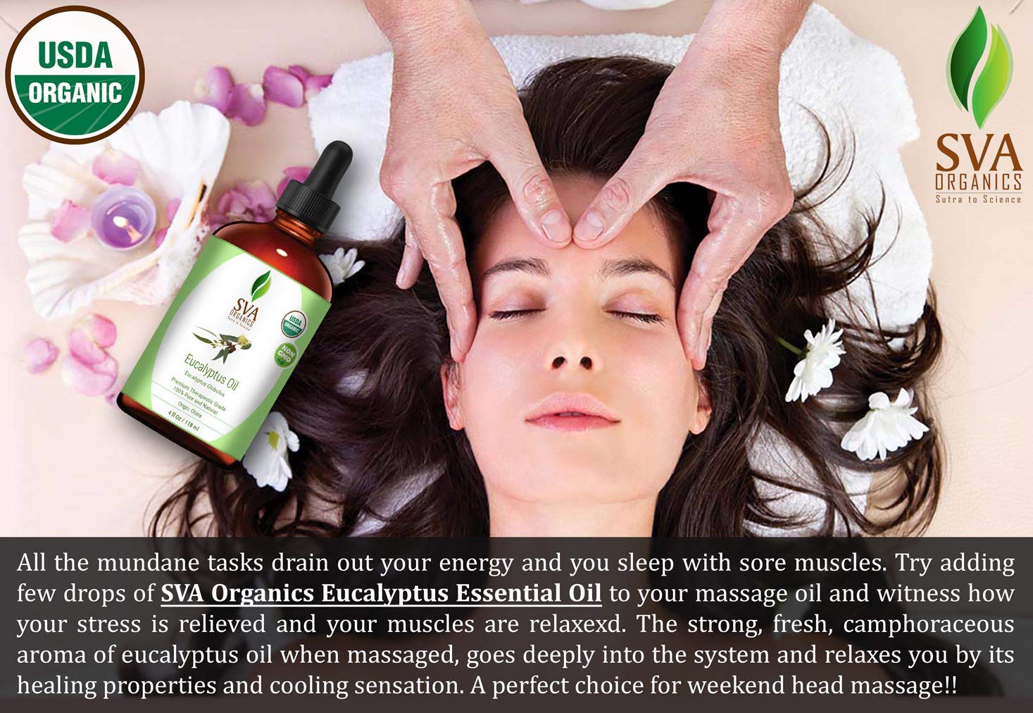 SVA Organics Eucalyptus Essential Oil Organic 4 Oz USDA with Dropper 100% Pure Natural Undiluted Premium Therapeutic Grade Oil for Diffuser, Aromatherapy, Face, Body & Hair Care: Beauty