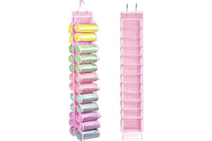 RZMAYIS Legging Storage Bag Storage Hanger Can Holds 24 Leggings or Shirts Jeans Compartment Storage Hanger, Foldable Leggings Organizer Clothes Portable Closets Roll Holder (Pink)