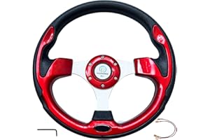 DODOMES Universal Racing Steering Wheel for Golf Cart, EZGO Yamaha Club Car DS & Precedent, Aluminum with Horn Button for Car, 12.5”/320mm 6 Bolts Grip Vinyl Leather, black & Red