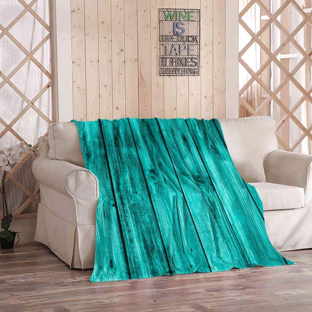 Kuidf Manta rústica de franela de madera turquesa vacía mantas de cama