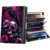 ACWDMKH Metal Wallet,Credit Card Holder for Women Men,RFID Blocking Card Holder Wallet Mini Slim Aluminum Wallet ID Case Hard Card Case Business Card Holder Case,Flower Skull Crow