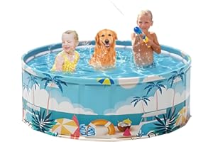 COBOPANDA Foldable Swimming Pool for Kids 63"x18" Hard Plastic Portable Dog Pool Anti-Slip Collapsible Pets Bathtub Kiddie Pool Indoor Outdoor Backyard (Beach Party 63'')
