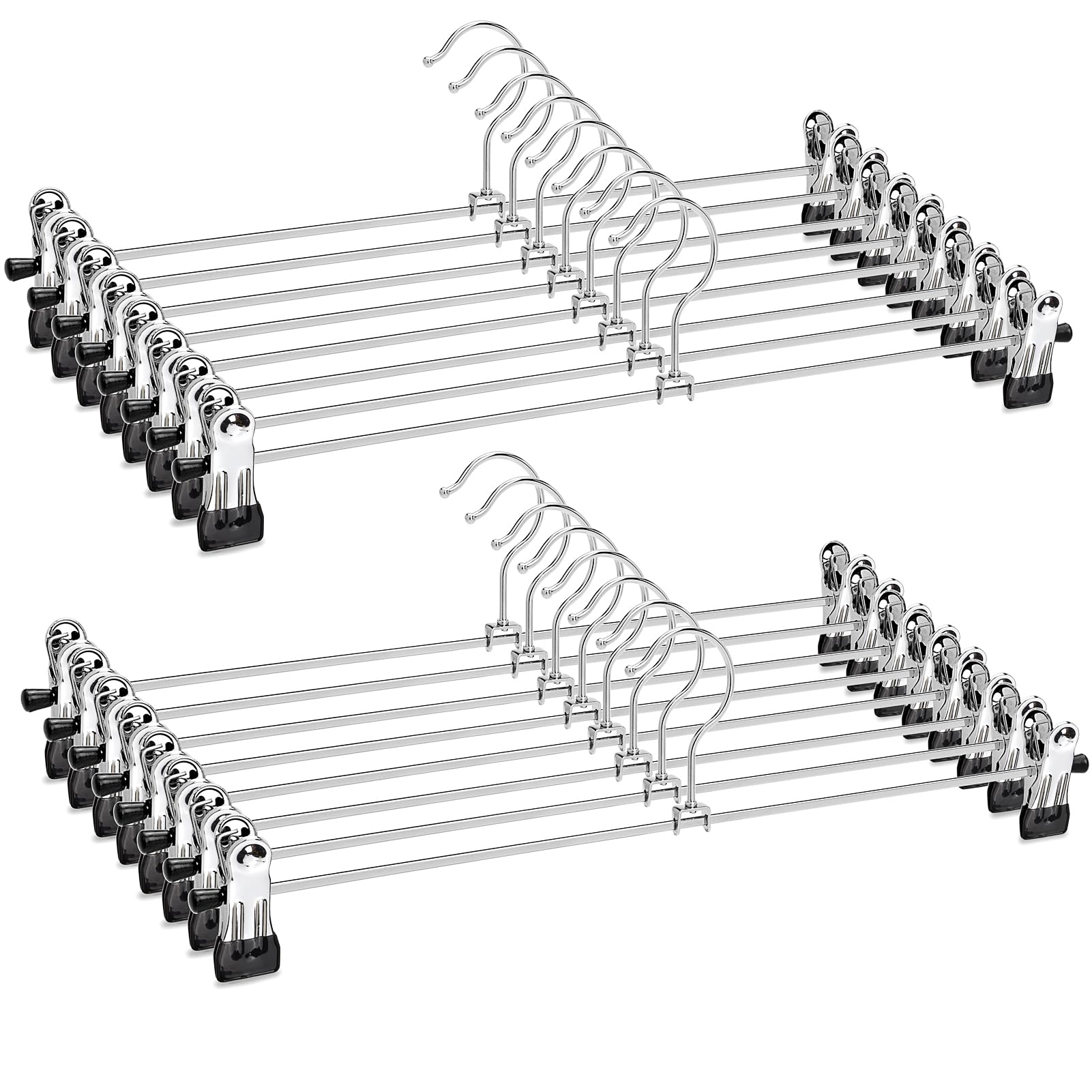 Amber Home Set of 20 Chrome Metal Iron Hangers 40 cm for Trousers, Skirts, Socks, Underwear, Non-Slip Hangers with Clips