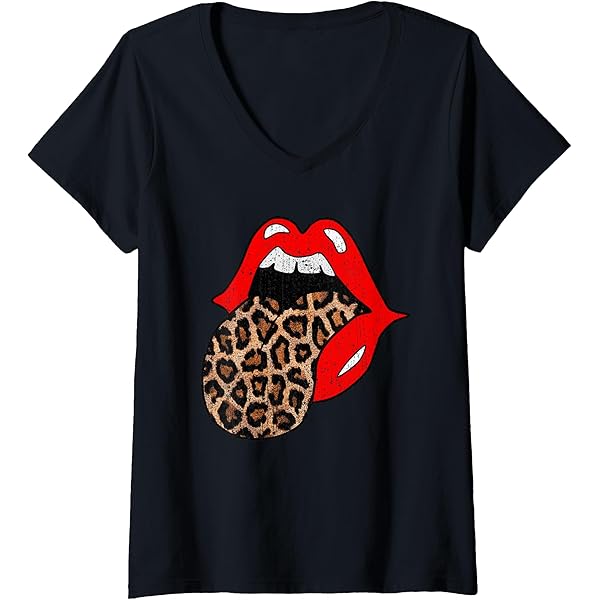 Amazon.com: Red Lips Leopard Tongue Shirt Vintage Trendy Animal