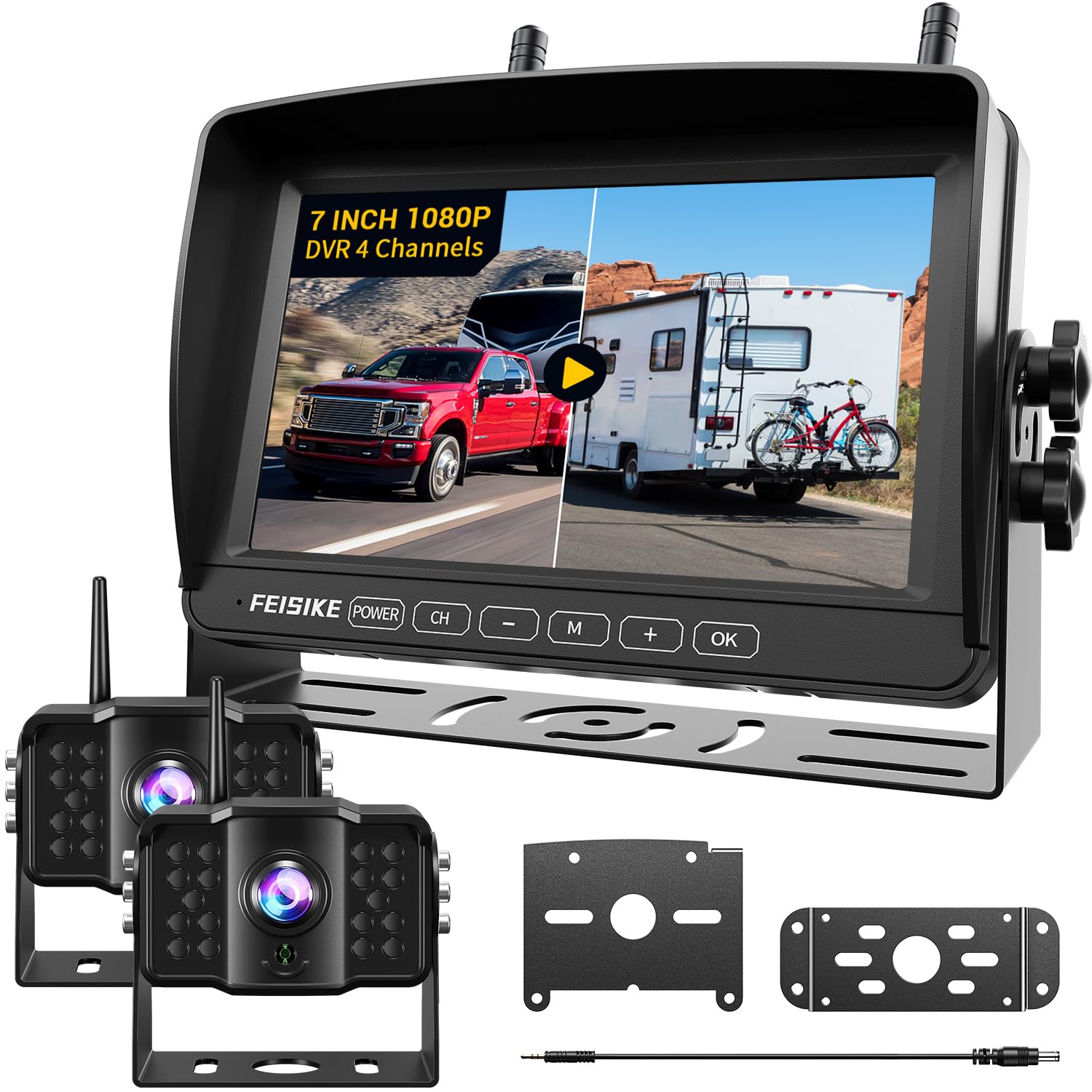 Photo 1 of 2 Wireless Backup Camera with 7" 1080p Monitor, RV Backup Camera for Furrion Pre-Wired, Recording 4-Channel Split Screen, IR Night Vision, IP69 Wide Angle, Back up Camera Systems for Truck Trailer