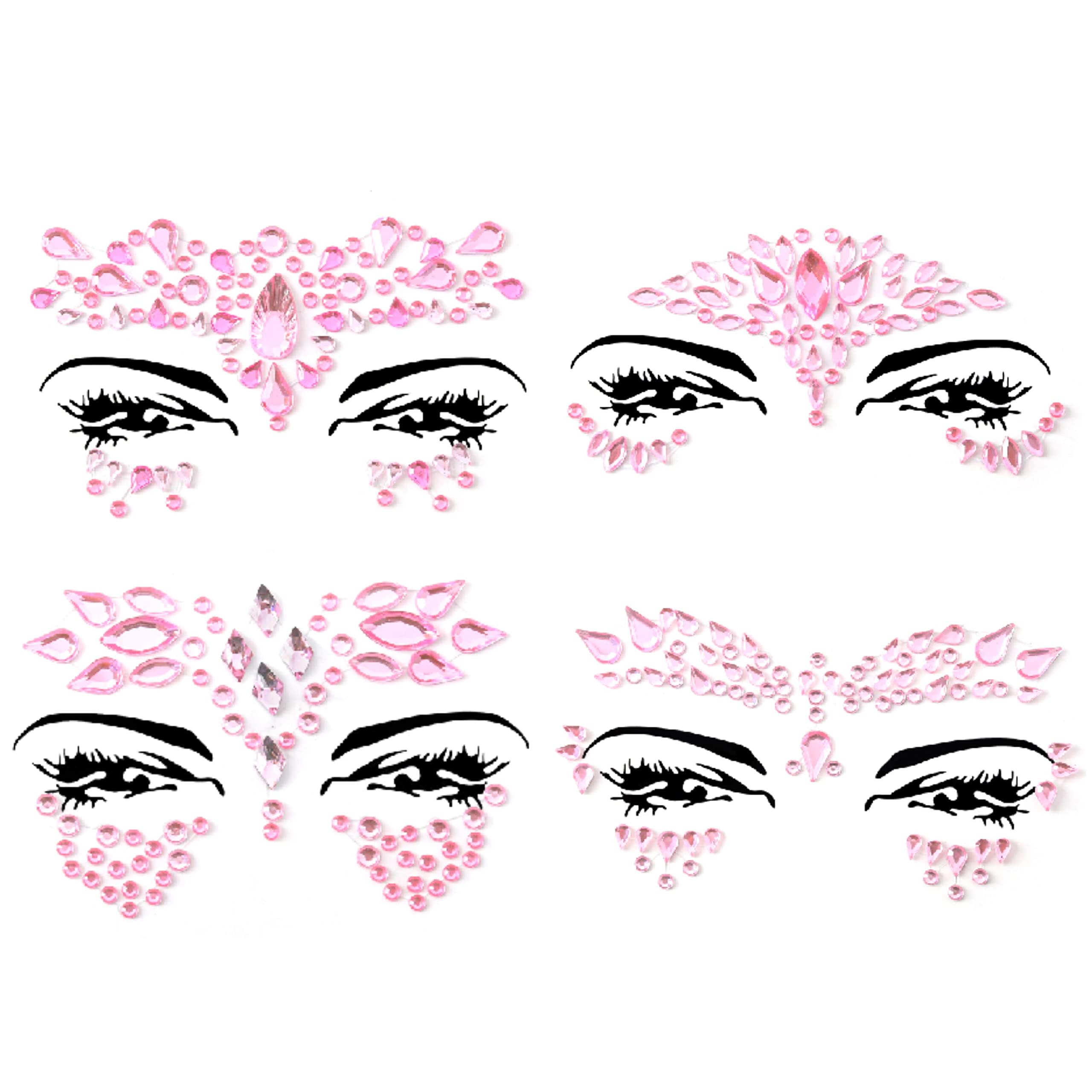 Face Gems Adhesive Glitter Face Jewels Tattoo Sticker Festival Gems Rave Party Body Make Up Body Jewels (4 PCS Pink (Z4ZAKPNKA))