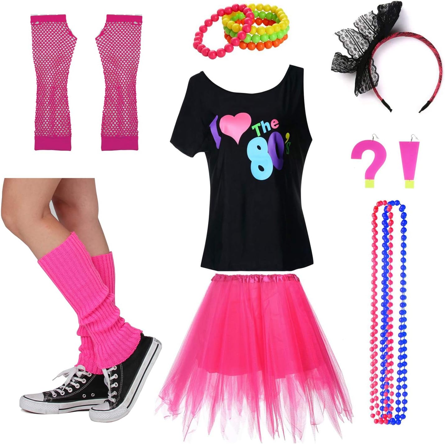 I Love The 80's T-Shirt Fancy Outfit Dress for 1980s Theme Party Supplies