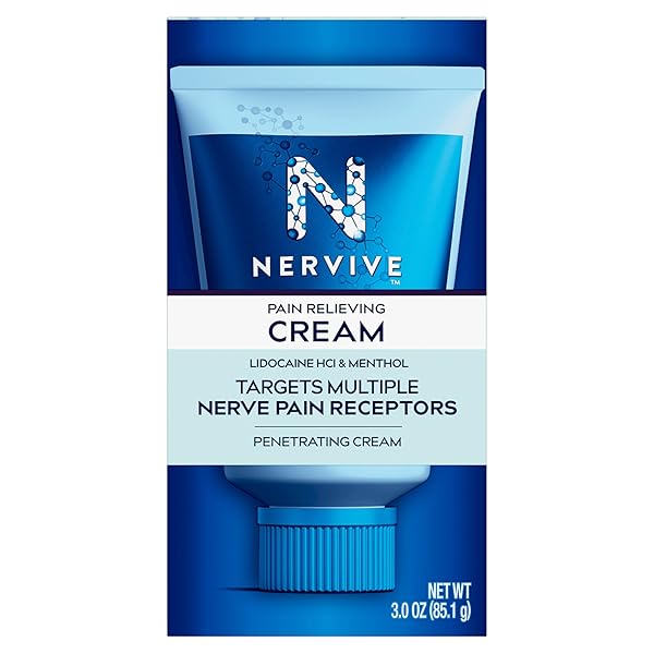 NERVIVE PAIN RELIEVING CREAM, MAX STRENGTH NON-GREASY TOPICAL PAIN RELIEVER WITH LIDOCAINE AND MENTHOL FOR TOES, FEET, FINGERS, HANDS, LEGS & ARMS, 3.0OZ