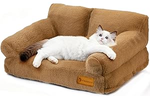 FAMIDGE Cat Couch Bed - Cat Bed for Indoor Cats, Calming Pet Sofa Puppy Sleeping Bed with Removable Washable Cover, Cute Dog Couch and Kitty Lounge Chair for 12lbs Cats & Small Dogs(Brown)