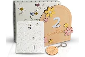 DUTHUDU Monthly Baby Milestone Signs - Baby Monthly Milestone Wooden Circles for 1-12 Month Photos & Gender Neutral Announcement Cards (Flower)