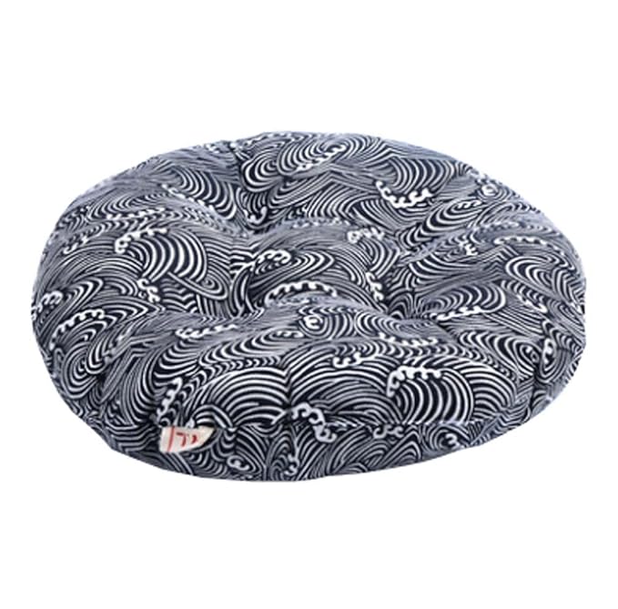 DRAGON SONIC Japanese Style Linen Yoga Bolster Tatami Floor Round Cushion(Blue,17
