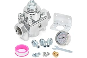 FQRANBO 12-803 Adjustable Fuel Pressure Regulator with Gauge, Compatible with Holley and Edelbrock Carburetors, 4.5-9 PSI, 3/8" NPT, 1-in 2-Out