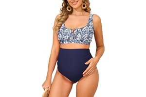 Zando Maternity Swimsuit High Waisted Bikini Set Button Down Maternity Bathing Suit 2 Piece Swimsuit for Women