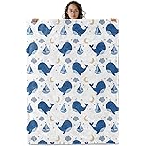 Asivud Cute Whale Blanket, Nautical Ocean Theme 60 x 50 Inch Flannel Throw Blanket, Gifts for Women Kids, Lightweight Cozy Warm Blankets for Sofa Travel Home Decor