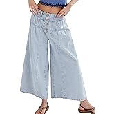 Lentta Women's Wide Leg Jeans Mid Rise Trousers Elastic Waist Button Pleated Demin Pants with Pockets