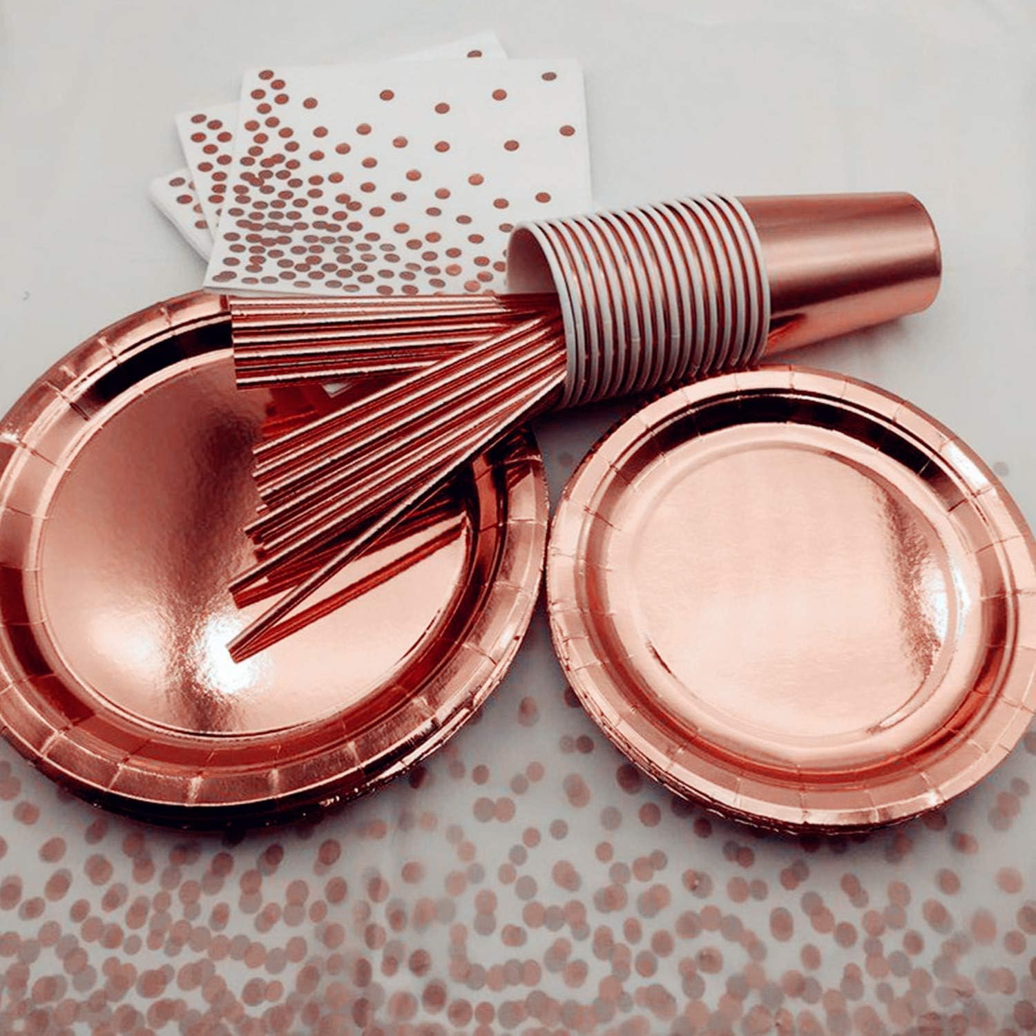Rose Gold Birthday Party Decorations, Rose Gold Party Decorations Set for Girls Or Women, Happy Birthday Banner, Curtains, Table Runner, Balloons, Plates, Cups, Tissue for 24 Guest by JSN Party: Health & Personal Care