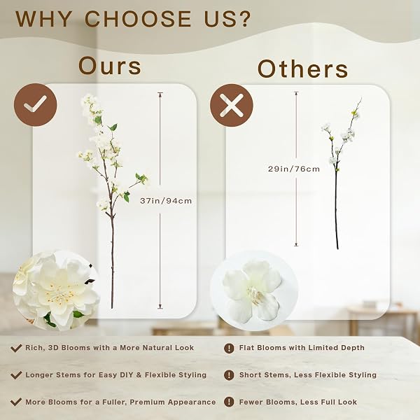 SENJIE ARTIFICIAL CHERRY BLOSSOM BRANCHES, FAKE FLOWERS BOUQUET WITH REAL TOUCH LONG STEMS, FAUX SILK FLOWERS FOR VASES WEDDING PARTY TABLE CENTERPIECES SPRING HOME DECOR (3PCS, VASE NOT INCLUDED)