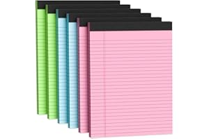 VISHOITTY Colored Legal Pads 8.5 x 11 Note Pad, 6 Pack Lined Paper Wide Ruled Notebook Paper, Pink Legal Pad 8.5'' x 11'' Writing Pad, Perforated Pads of Paper Wide Ruled Colored Notepad, 30 Sheets/Pad