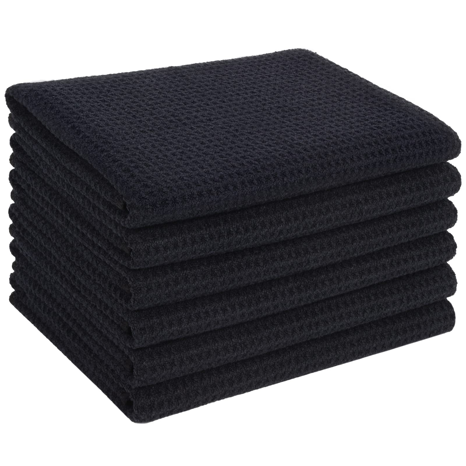 Vivote 6 Pack Microfibre Drying Towels - Waffle Weave Super Absorbent Black 40 cm X 56 cm 380gsm
