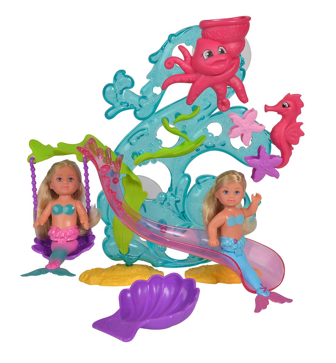 Two Evi Mermaids with their great play set for the bath with suction cups or outdoor use