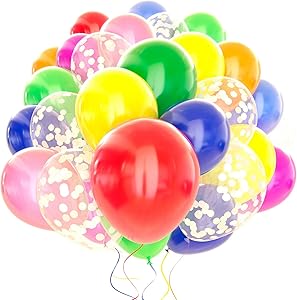 Dandy Decor Rainbow Balloon 120 Pack - 12 inch Confetti Balloons w/ Ribbon | Birthday Balloons |