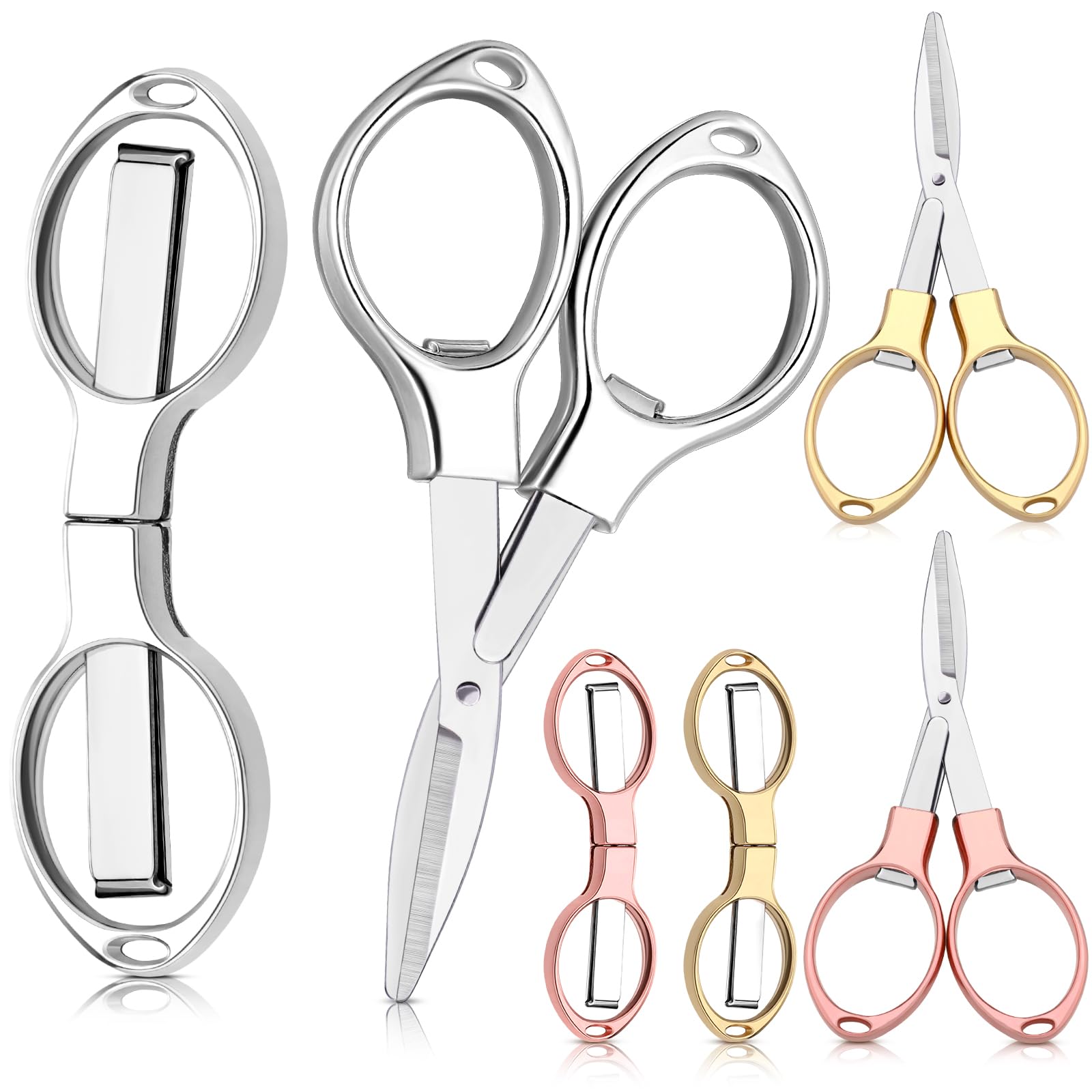 6 Pieces Stainless Steel Scissors Anti-Rust Folding Scissors Glasses-Shaped Mini Shear for Home and Travel Use (3 Colors)