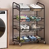 UMDONX Fruit Basket Storage Cart with 8 Baskets and Wheels – Rolling Metal Kitchen Organizer for Fruits, Vegetables, Snacks & Pantry – Space-Saving Multi-Purpose Storage Rack for Home & Apartment