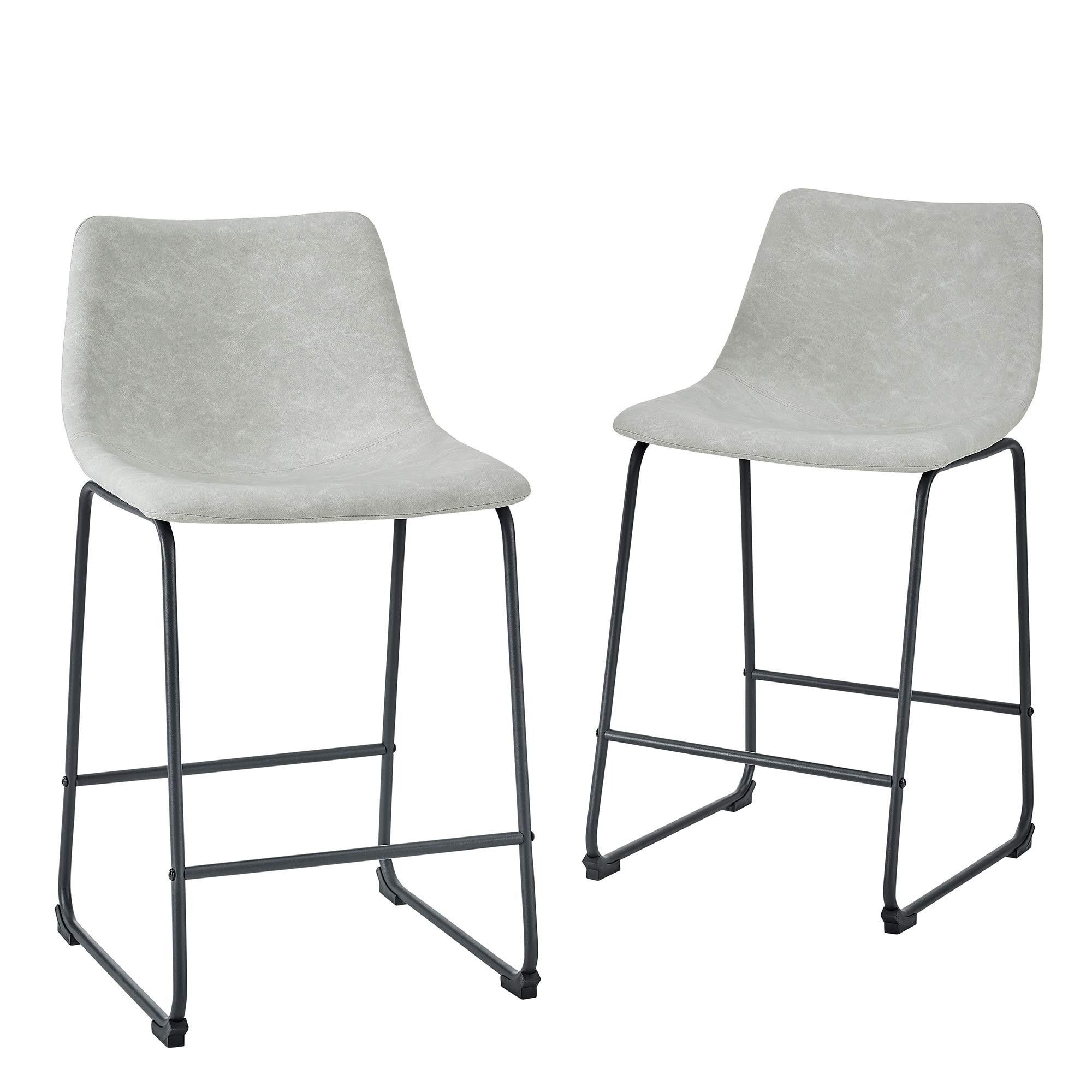 Walker Edison Douglas Urban Industrial Faux Leather Armless Counter Chairs, Set of 2, Grey Image Walker Edison Douglas Urban Industrial Faux Leather Armless Counter Chairs, Set of 2, Grey Image