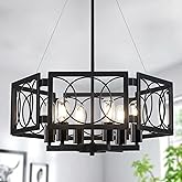 Yarlkav 22.83'' Black Farmhouse Chandelier for Dining Room, Large Modern Industrial Geometric Pendant Lighting Fixture Adjust