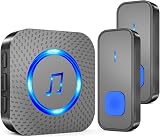 SURFOU Wireless Doorbell 400m Range 55 Melodies 5 Levels LED Black