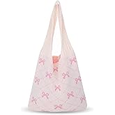 Hoohnnaa Crochet Tote Bag, Beach Mesh Knitted Shoulder Handbags Aesthetic Shopping Casual Travel Foldable Hobo Bags for Women