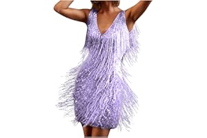 Ruziyoog Fashion Dress for Women Elegant Tassels Sequin Fringe Flapper Dresses Sexy Spaghetti Straps Mini Dancewear Dress