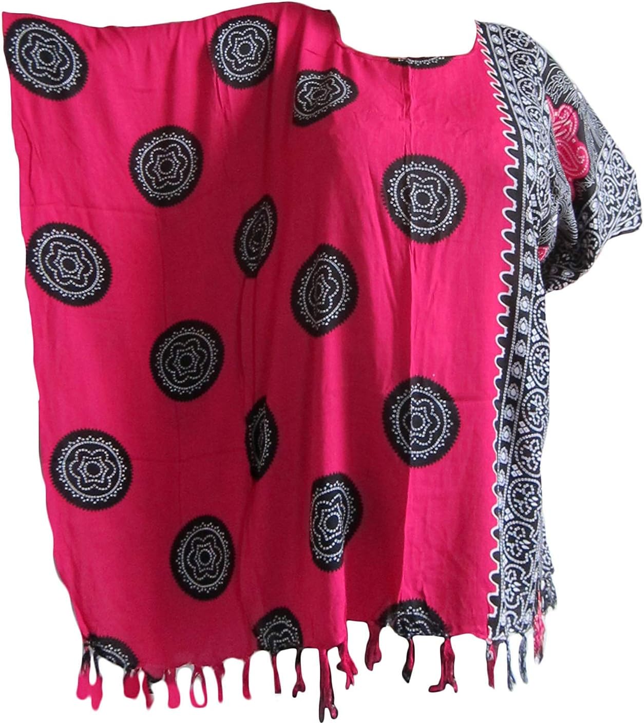 Ladies Kaftan/Poncho, Tunic Top, Beach Wear, One Size, Fits Large Plus Size,Black/Green Hand-Painted Batik