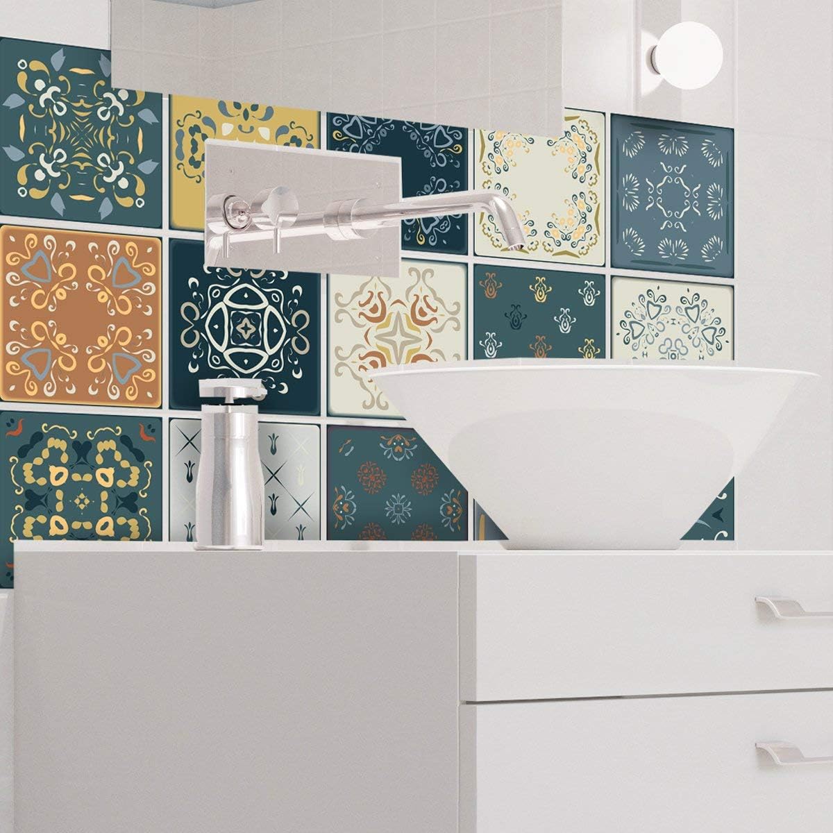 Ambiance Sticker Self-Adhesive Decorative Wall Decal Cement Tile for Bathroom and Kitchen Río Cuarto - Pack of 9 Stickers of 20 x 20 cm - Image 4