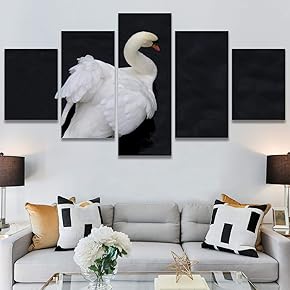 SIGNWIN 5 Panel Canvas Wall Art Swan Lake...