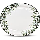 Gift Boutique 50 Count Eucalyptus Greenery Oval Paper Plates 10" X 12" Disposable Platter Spring Summer Green Leaves Serving Dish Tray Party Supplies