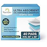 40 XL 36 x 36 Heavy Duty Ultra Absorbent Bed Pads w/ Adhesive by Nurture | Disposable Chux Liners, Underpads, Adult Incontinence Hospital Grade Chucks