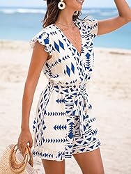 CUPSHE Women's Romper V Neck Short flutter Sleeves