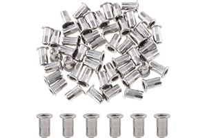 Glarks 50Pcs 304 Stainless Steel M5 Flat Head Threaded Rivetnut Insert Nutsert Rivet Nut Set (M5)