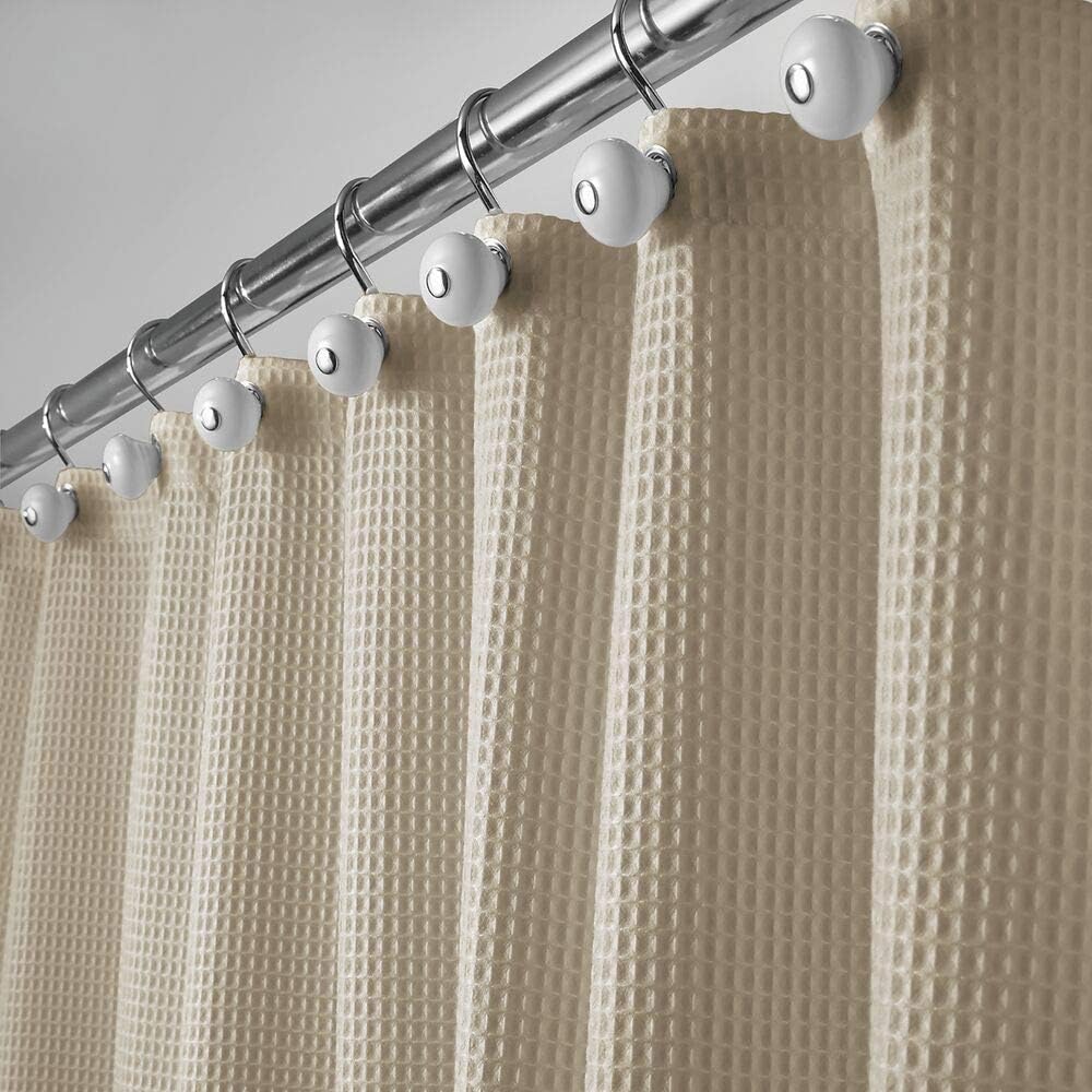 mDesign Hotel Quality Polyester/Cotton Blend Machine Washable Fabric Shower Curtain with Waffle Weave and Rust-Resistant Metal Grommets for Bathroom Showers and Bathtubs - 72" x 72" - White: Home & Kitchen