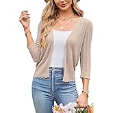 Arach&Cloz Women's 2024 Lightweight Summer Cardigan 3/4 Sleeve Crochet Patterns Knit Shrug Sweater Tops