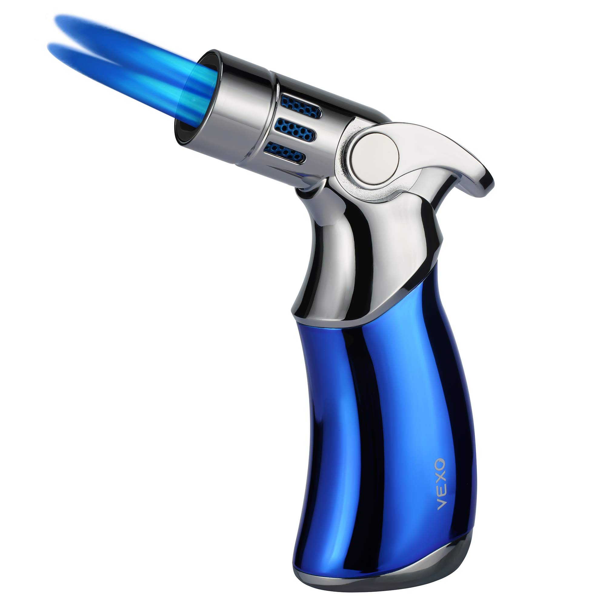 VEXO-Mini4 Torch Quad 4 Jet Flame Windproof Butane Refill Portable Lighter for Grill BBQ Candle Camping Idea (Butane NOT Included) (Blue)