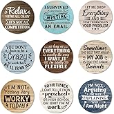 ANATTASOUL Coasters Set of 9 Humor Office Work Pattern Colorful Wooden Coasters Bulk Round Housewarming Gift for New Home, 3.9" Decorative Coffee Table Protection for Farmhouse Bar House Decor