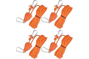 Kioiner 4 Pcs Reflective Ropes with Pulley, 4mm * 5M Heavy Duty Rope with Aluminum Adjuster for Outdoor Camping Hiking Awning