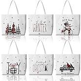 Bencailor 6 Pcs Christmas Canvas Tote Bags Reusable Merry Xmas Tree Aesthetic Grocery Shopping Gift Bags for Women Xmas Gifts (Buffalo Plaid,White)