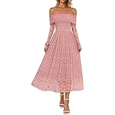 MEROKEETY Women's 2025 Fall Long Sleeve Floral Midi Dress Off Shoulder Wedding Guest Formal Long Flowy Dresses