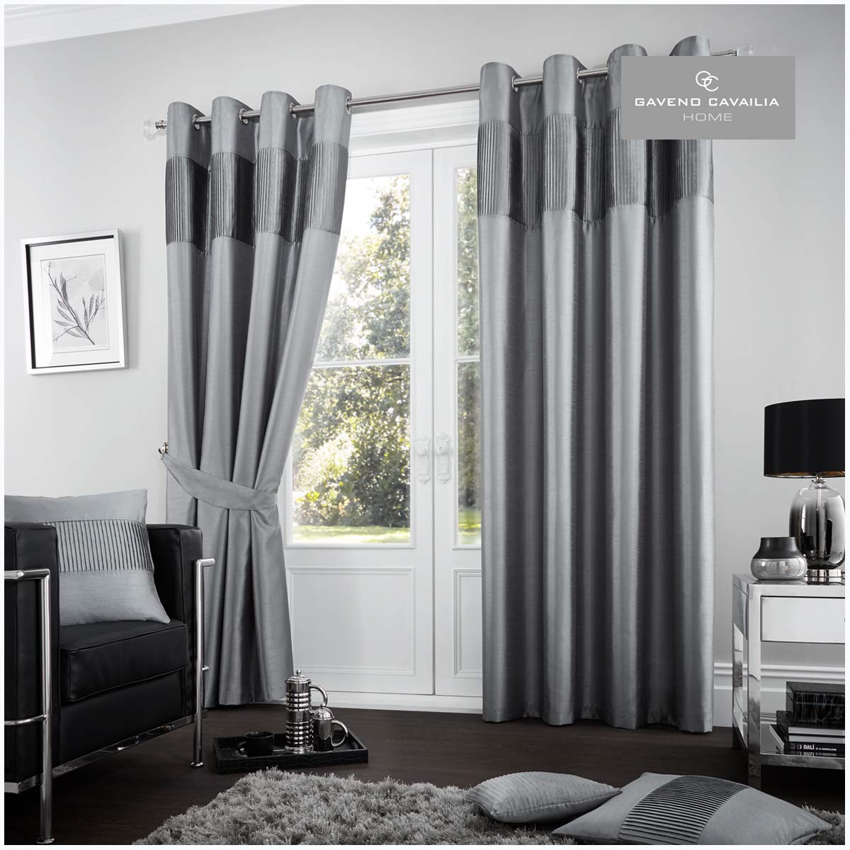 Gaveno Cavailia Ready Made Fuel Eyelet Curtains Charcoal,100% Polyester Luxury Ring Top Drapery