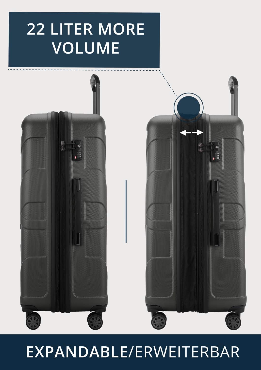 Suitline - Hardshell Suitcase, Travel Luggage, TSA, 76 cm, Approx. 96 liters, 100% ABS mat, Graphite, 75 cm (L) - Image 4