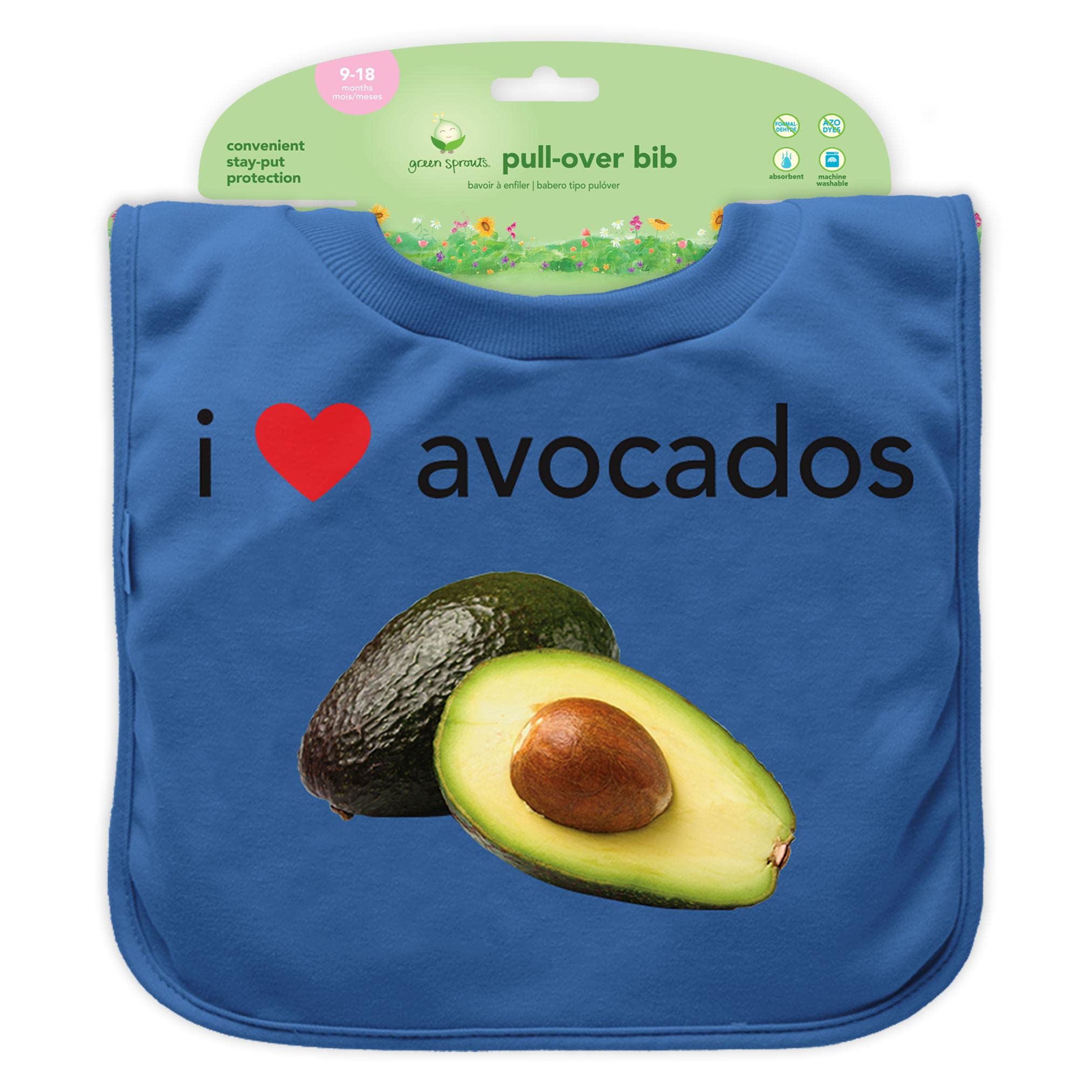 Green Sprouts - Pull-Over Food bib - Blue Avocados - 9-18m