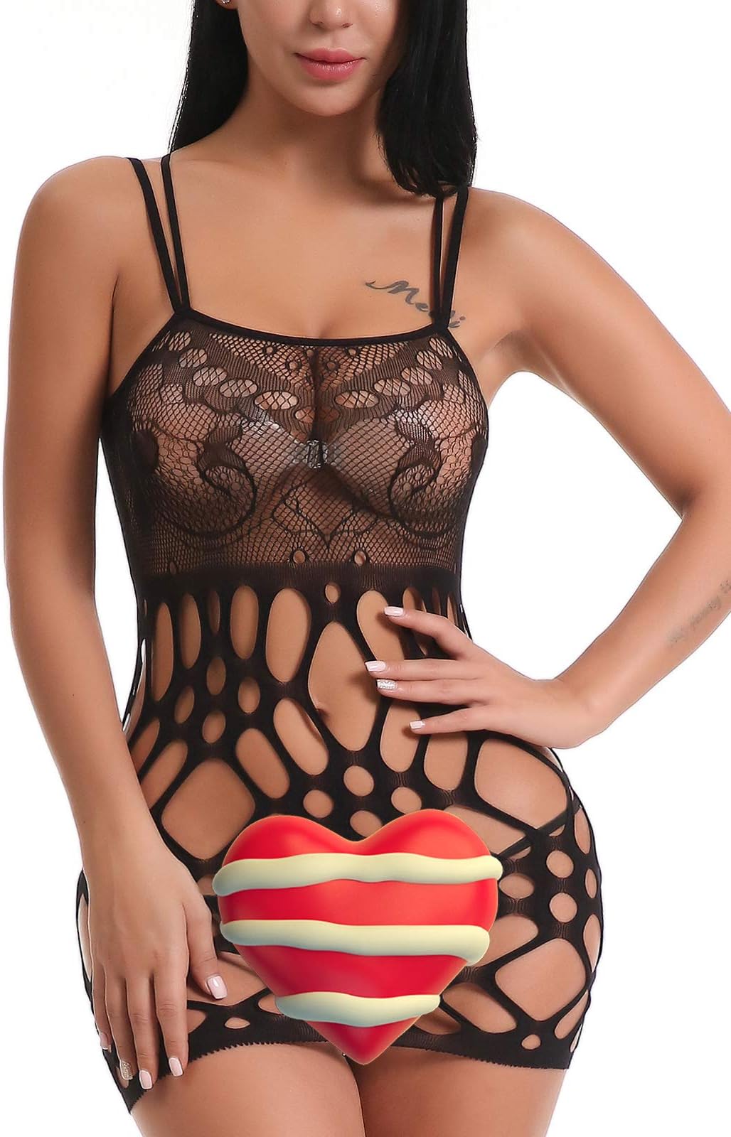 FasiCat Women's Mesh Lingerie FishneBabydoll Mini Dress Free Size Sleepwear Bodysuit